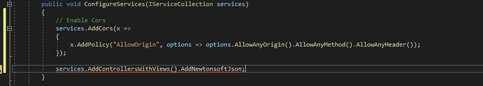 Enable CORS in Startup.cs